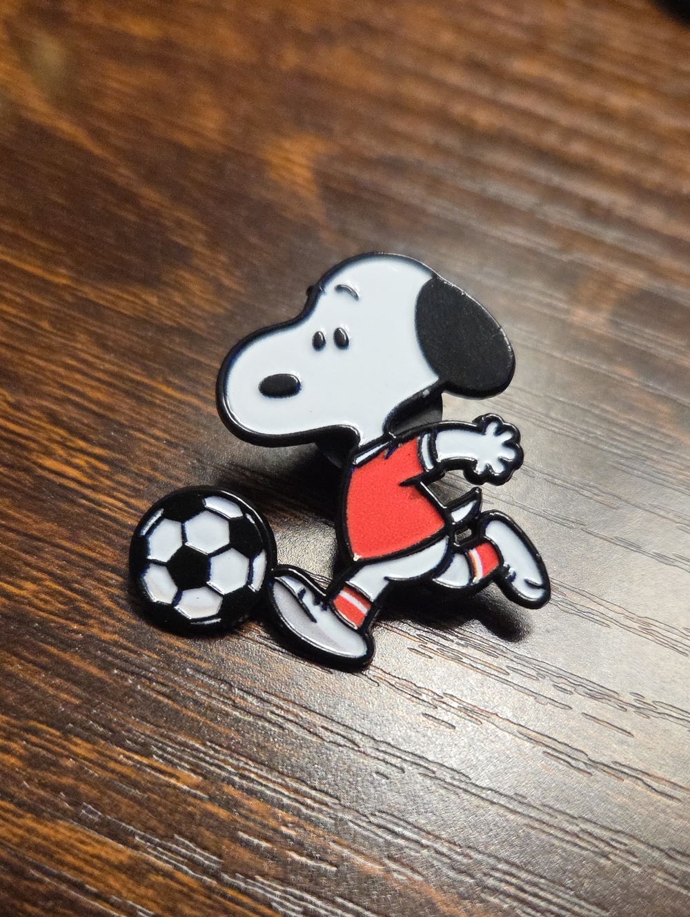 Snoopy Soccer Enamel Pin - Red & White